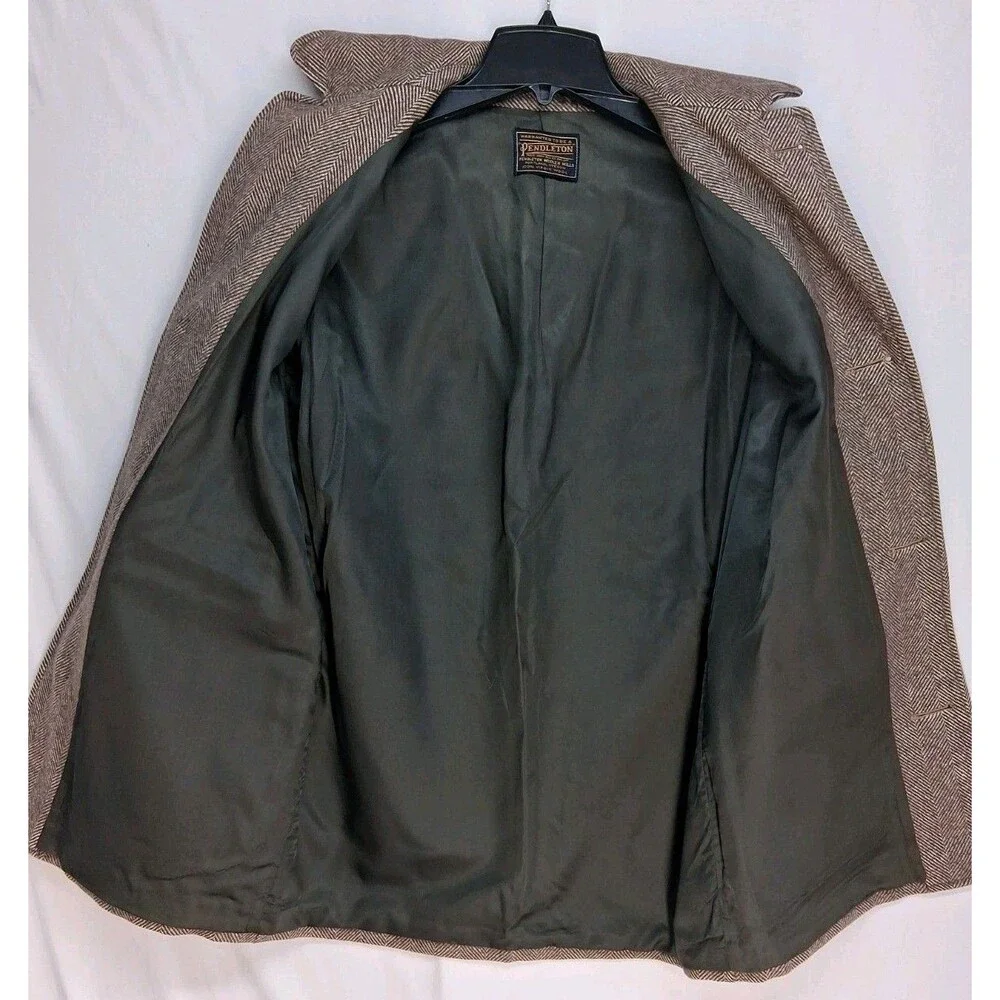 Vintage 50s Pendleton Mens Med Brown Herringbone Wool Jacket Winter Old Money